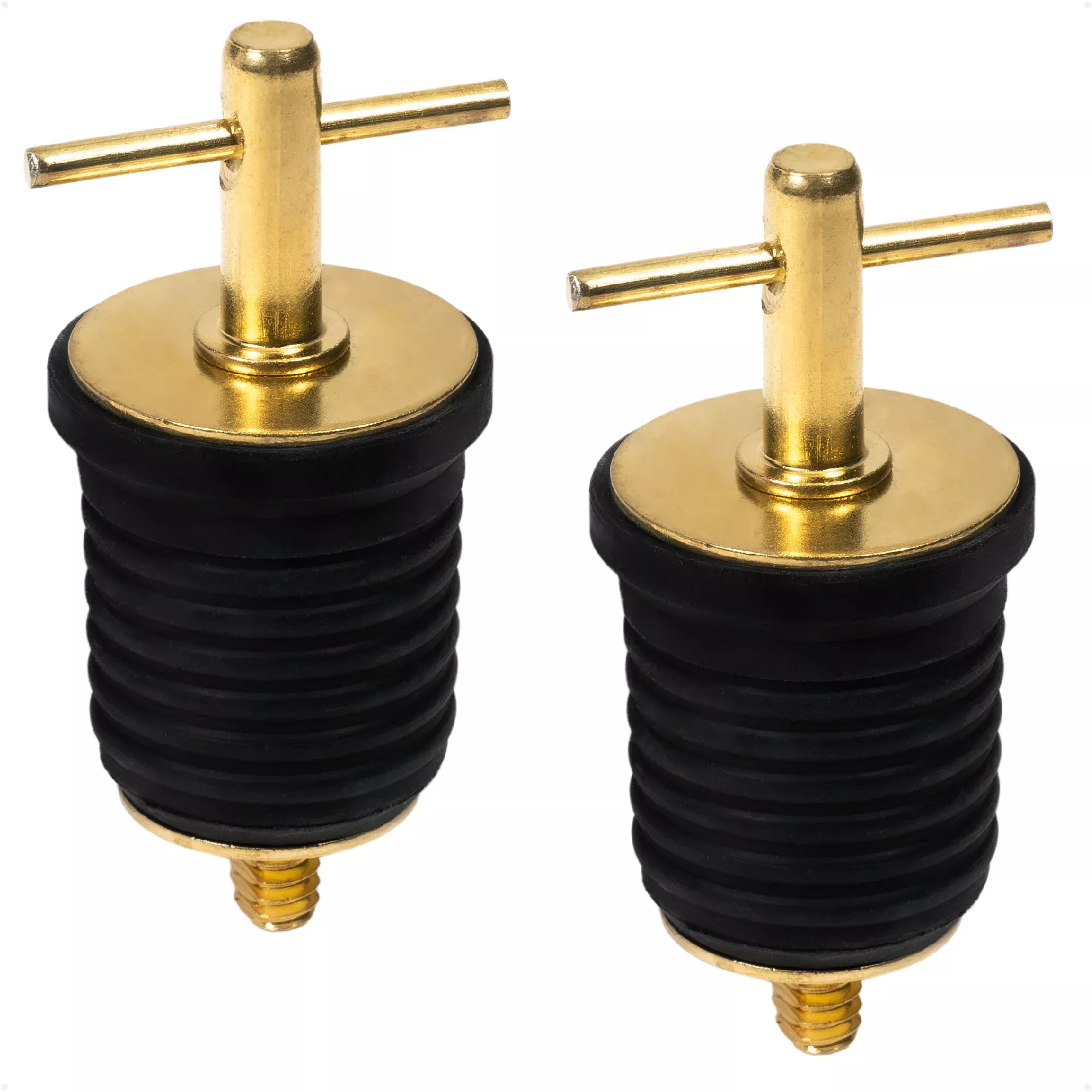Twist Drain Plug for 1" Transom Hole, Rubber/Brass, 2-Pack