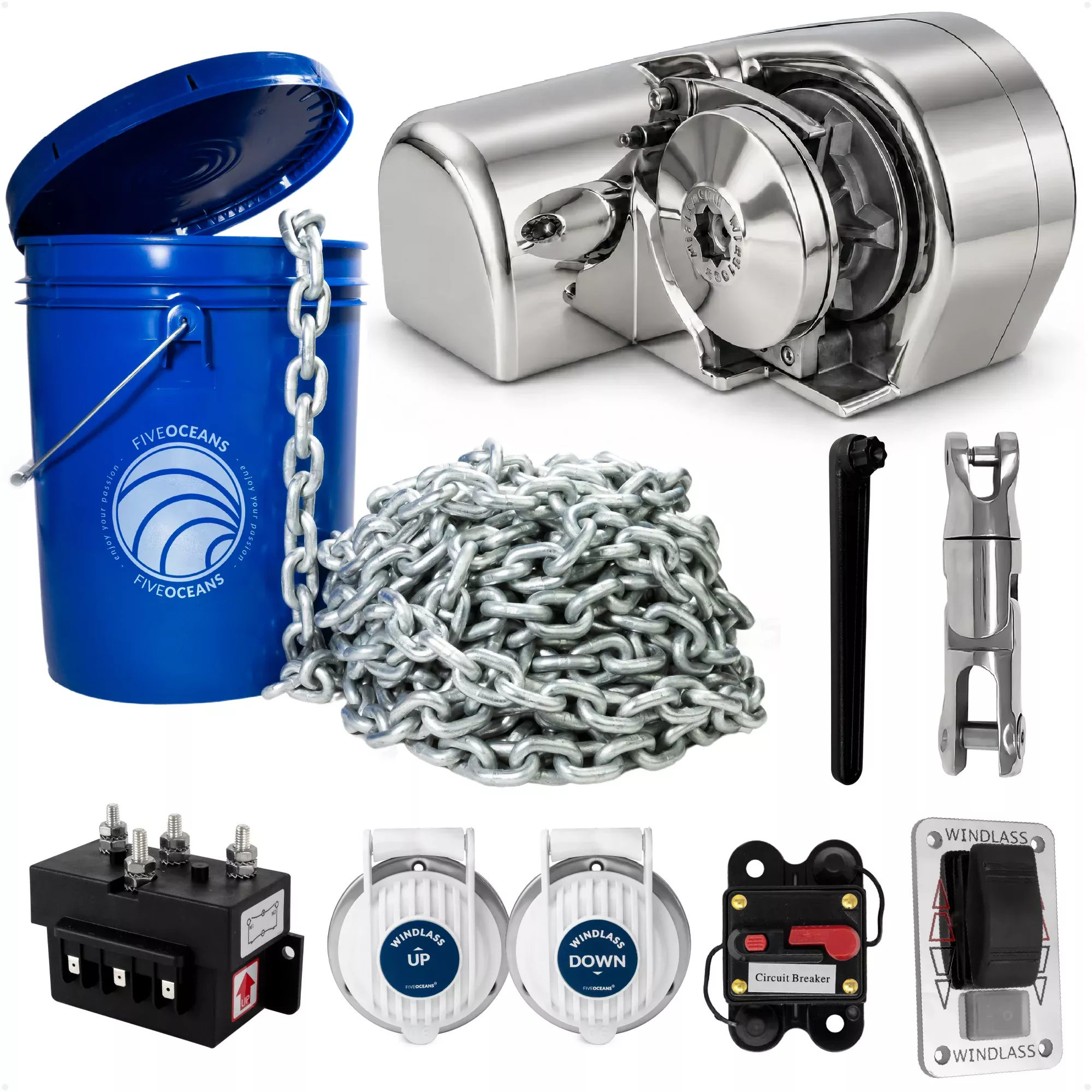 Windlass Kit - Atlantic 600 Series Horizontal, 600W, 12V, with 125' Galvanized Chain