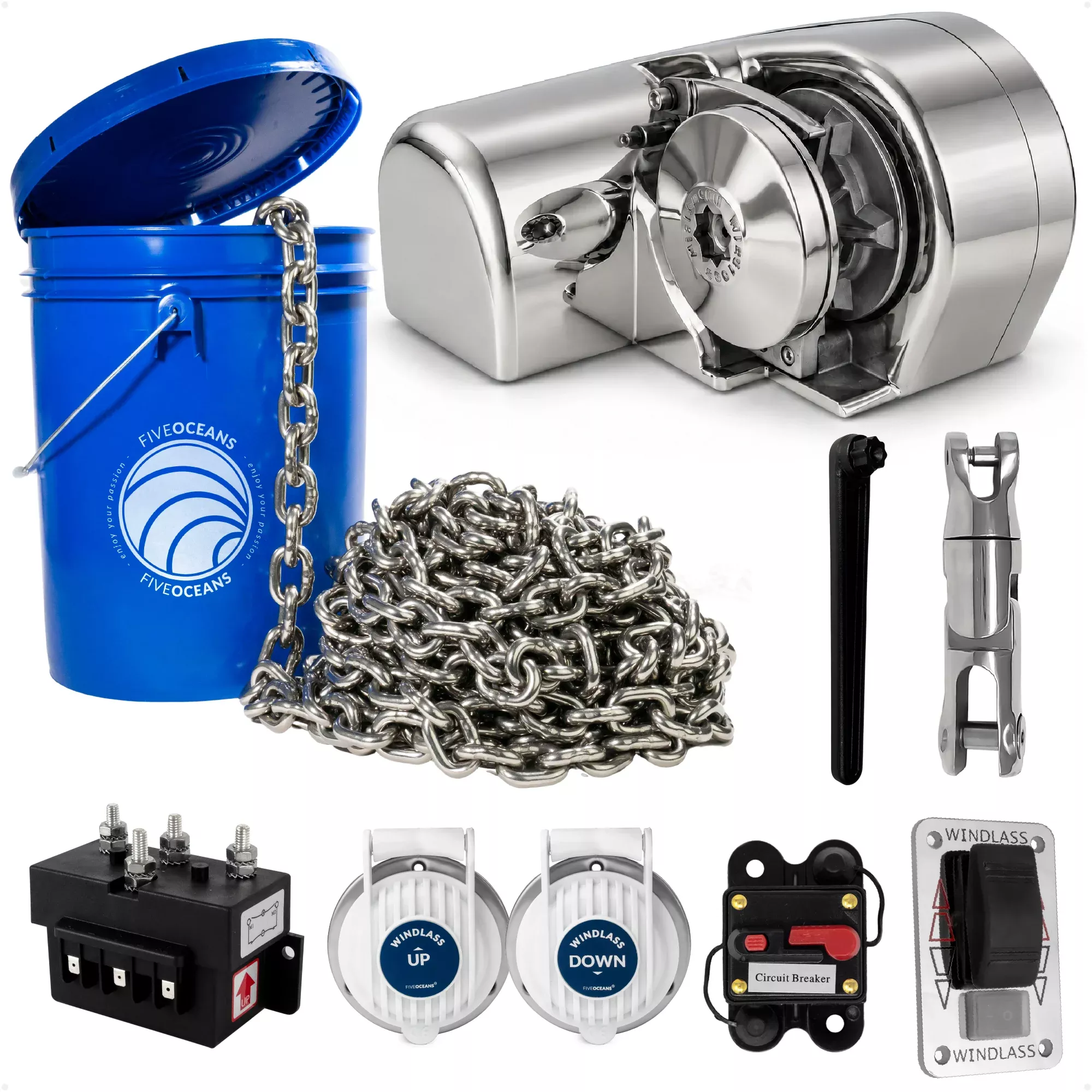 Windlass Kit - Atlantic 600 Series Horizontal, 600W, 12V, with 150' Stainless Steel Chain