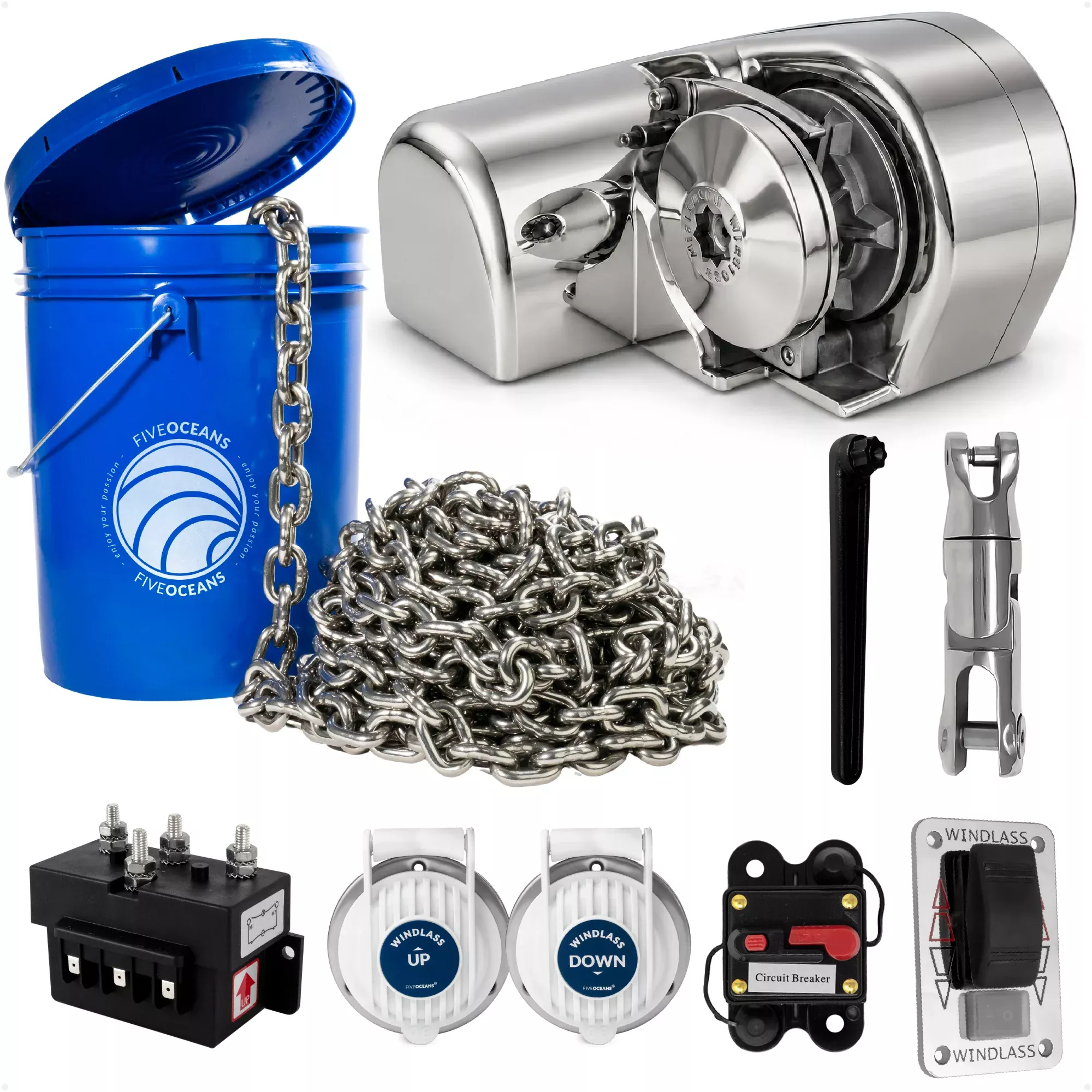 Windlass Kit - Atlantic 900 Series Horizontal, 900W, 12V, with 100' Stainless Steel Chain