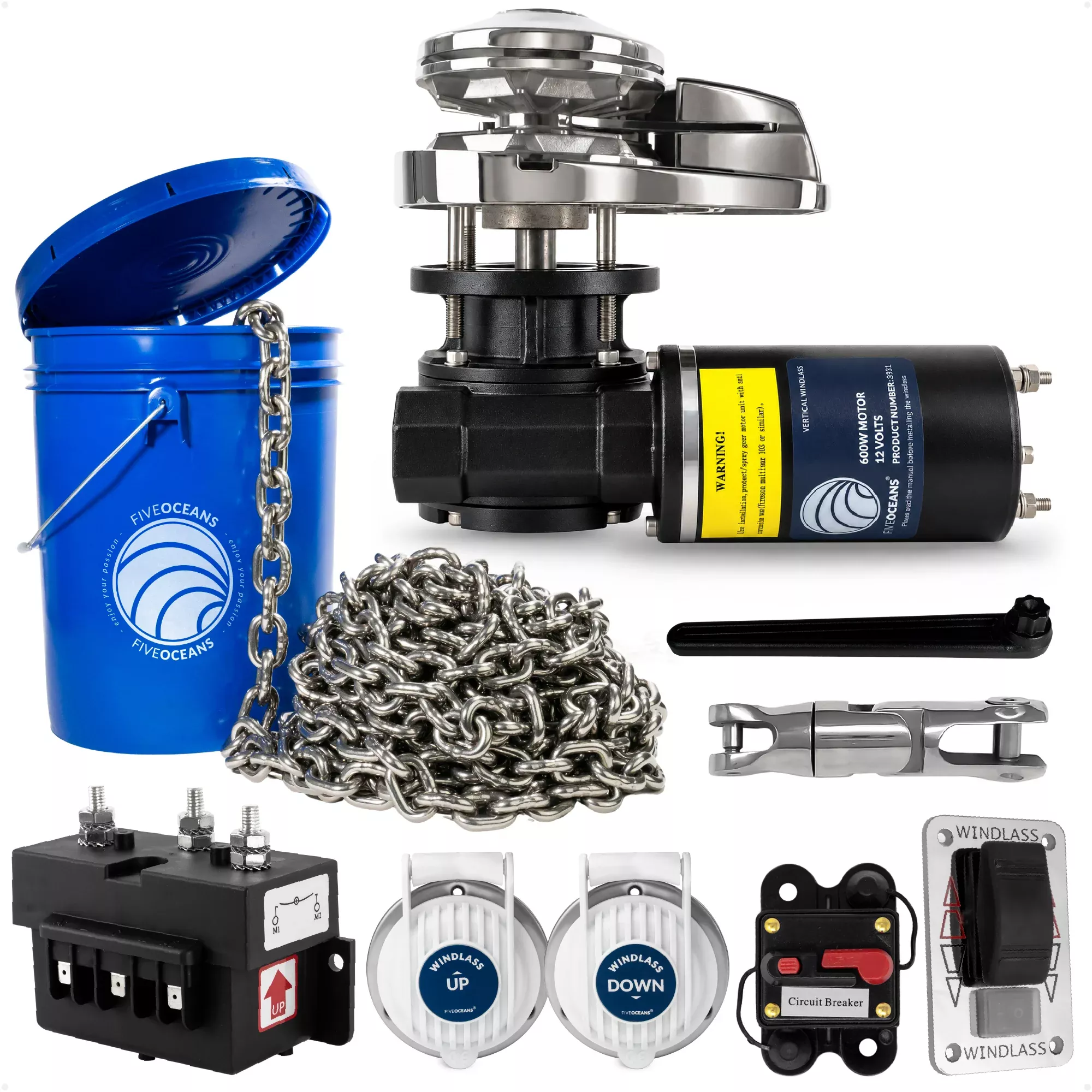 Windlass Kit - Pacific 600 Series Vertical, 600W, 12V, with 150' Stainless Steel Chain